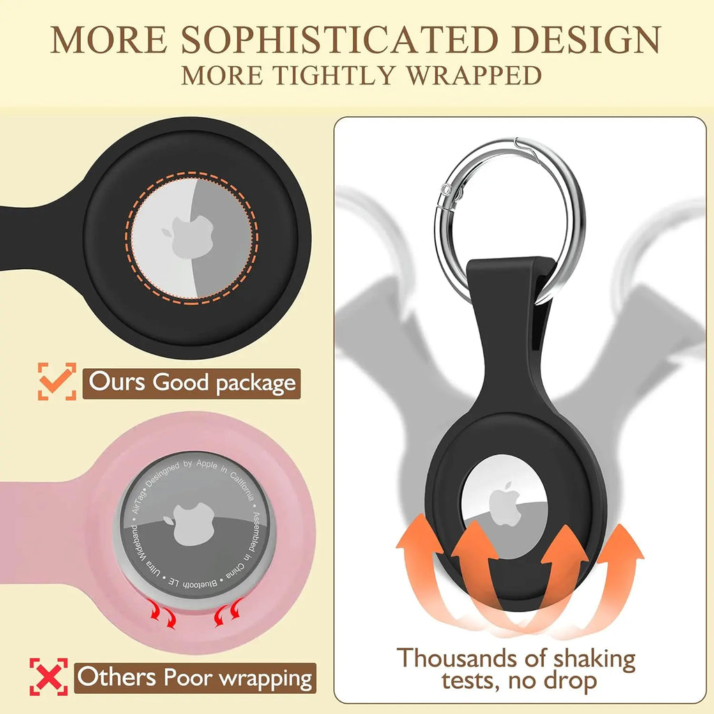 AirTag silicone holder clipped to dog collar for pet tracking