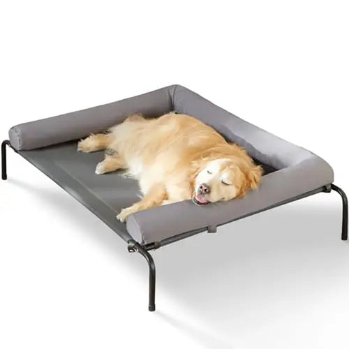 Cooling elevated dog cot bed with breathable Teslin mesh – full side view