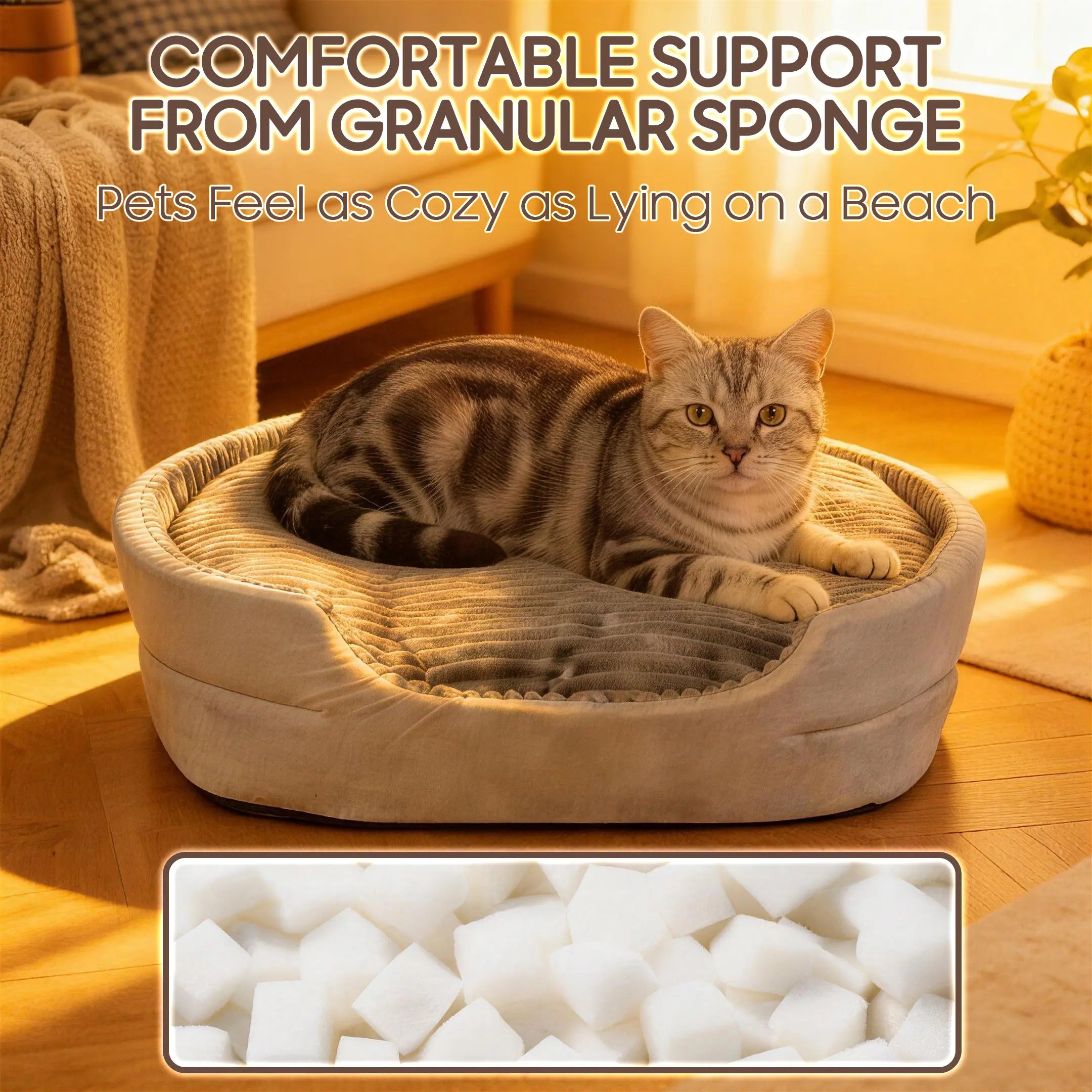 Comhoma Orthopedic Dog Bed & Cat Bed, 360° Bolstered Cuddler Pet Bed with Non-Slip Bottom, Granular Sponge Soft Washable Nest Bed for Small Medium Large Dogs & Cats, Multiple Sizes
