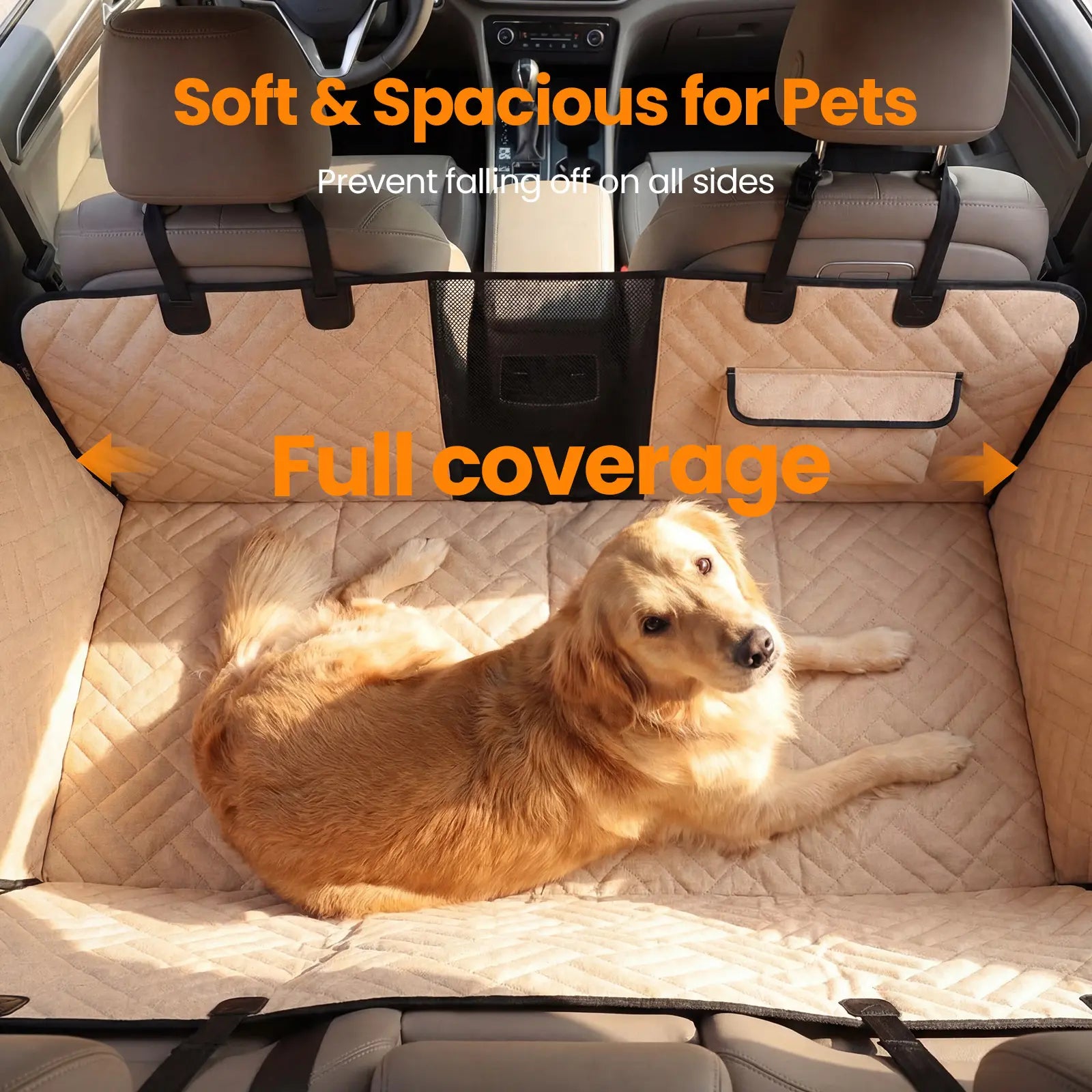 Dog car seat cover with built-in center air vent opening for airflow