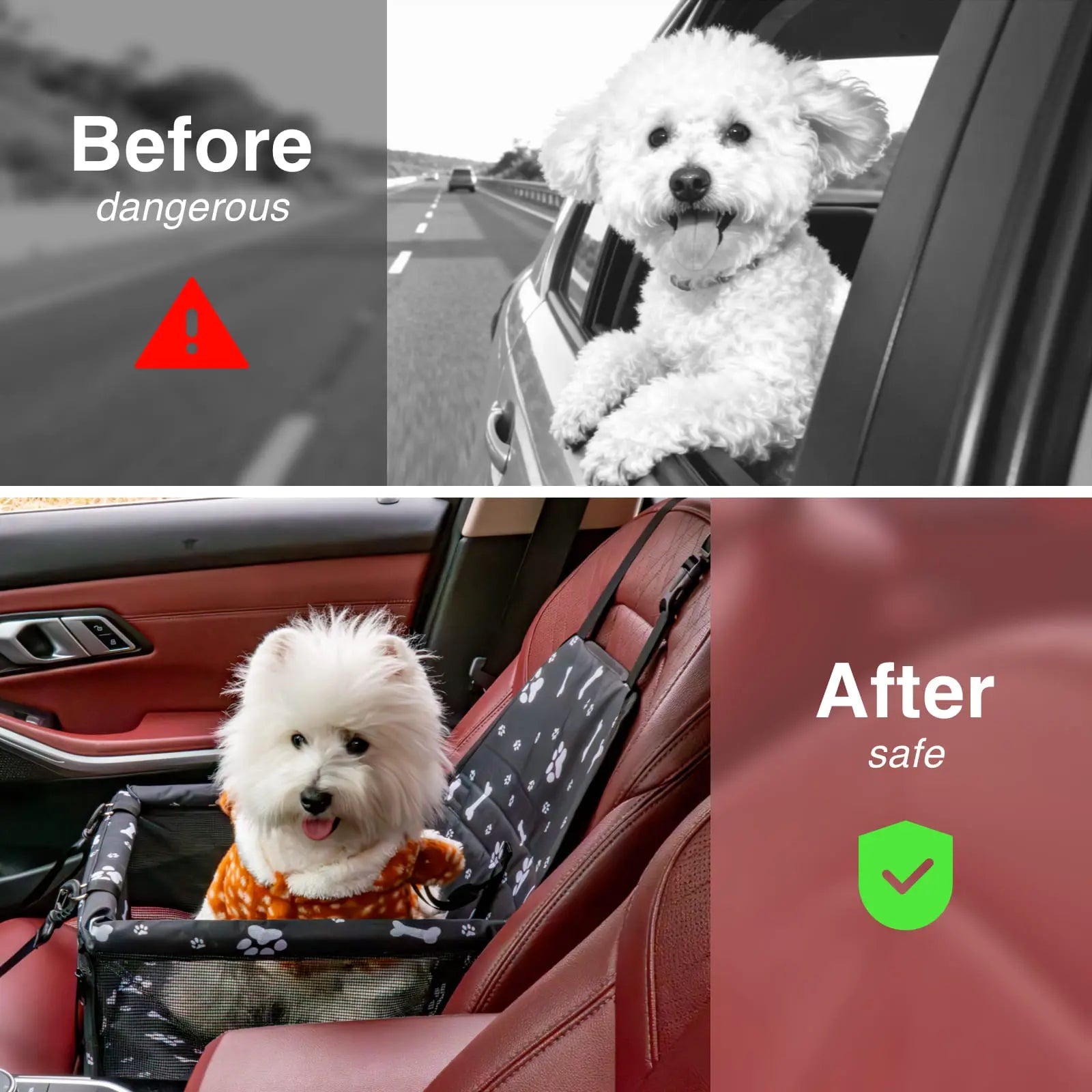 Pet car seat front zip pocket for treats and accessories storage