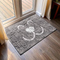 Embroidery muddy mat with pet face design placed at home entryway