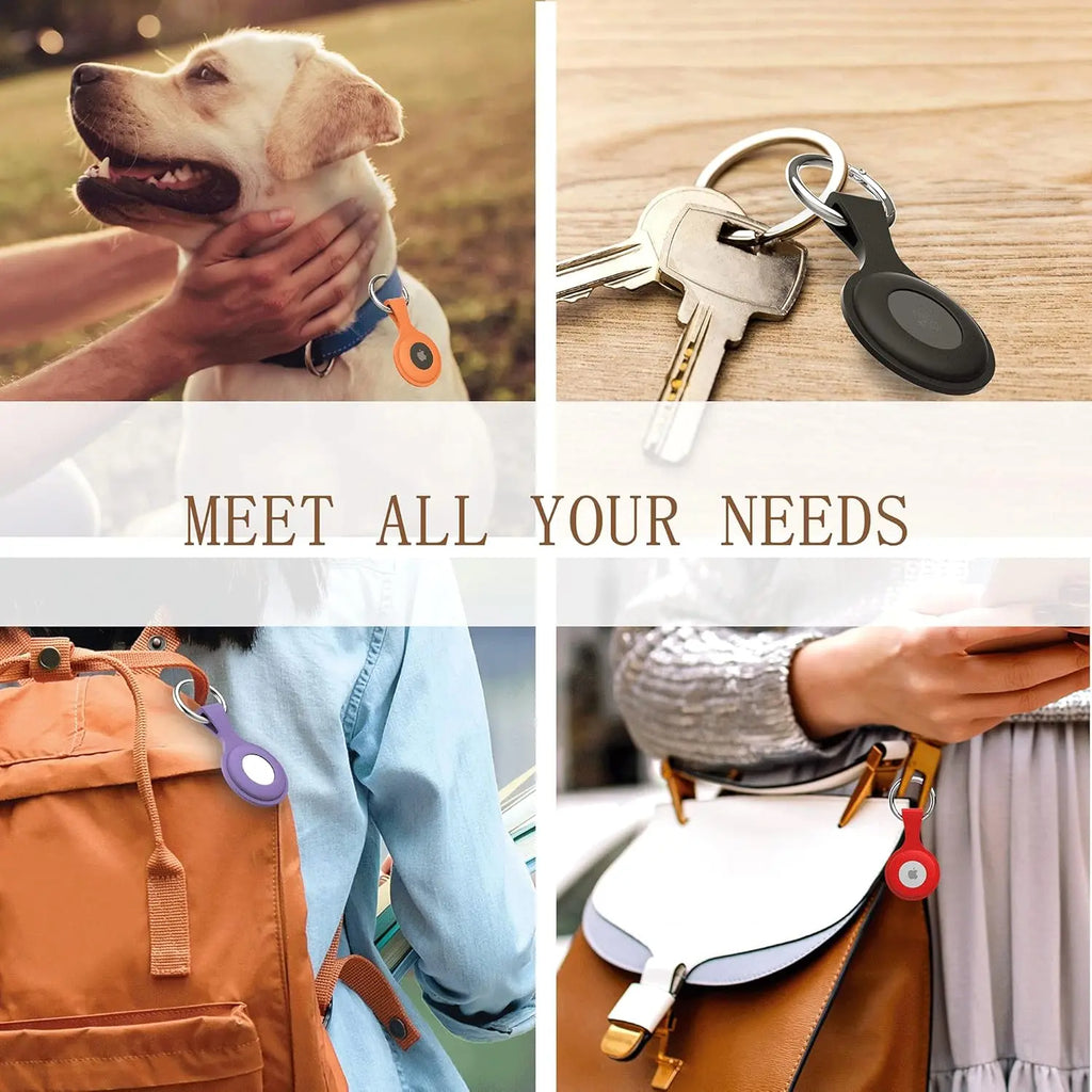 AirTag keychain holder attached to backpack strap for item tracking