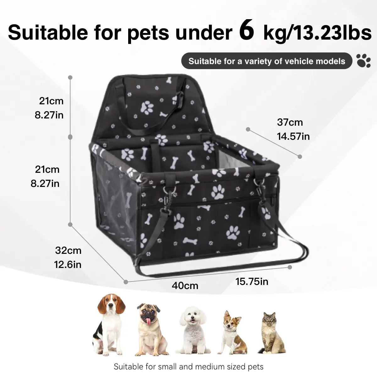 Pet Car Seat – Foldable Travel Safety Booster for Cats & Dogs | Breathable & Easy to Clean with Large Space | Fits Front & Back Seats, Easy to Assemble