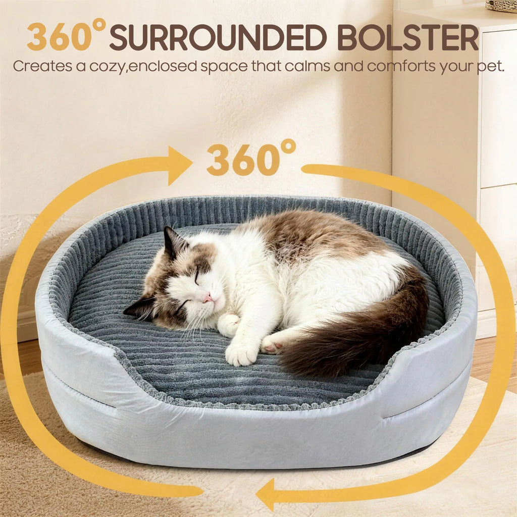 Comhoma Orthopedic Dog Bed & Cat Bed, 360° Bolstered Cuddler Pet Bed with Non-Slip Bottom, Granular Sponge Soft Washable Nest Bed for Small Medium Large Dogs & Cats, Multiple Sizes